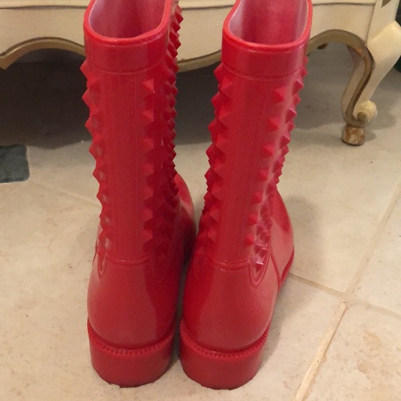 ❤️Soho Funky Red on Red Detail Rubber Plastic Rugged bottom galoshes Boots - Picture 4 of 13